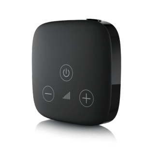 Black device with power, volume up, and volume down buttons.