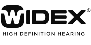 Widex logo: black text on white background.