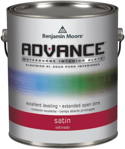 A can of benjamin moore advance waterborne interior alkyd paint.