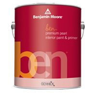 A can of benjamin moore premium pearl interior paint and primer.
