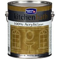 A can of benjamin moore kitchen bath 100 % acrylic pearl paint.