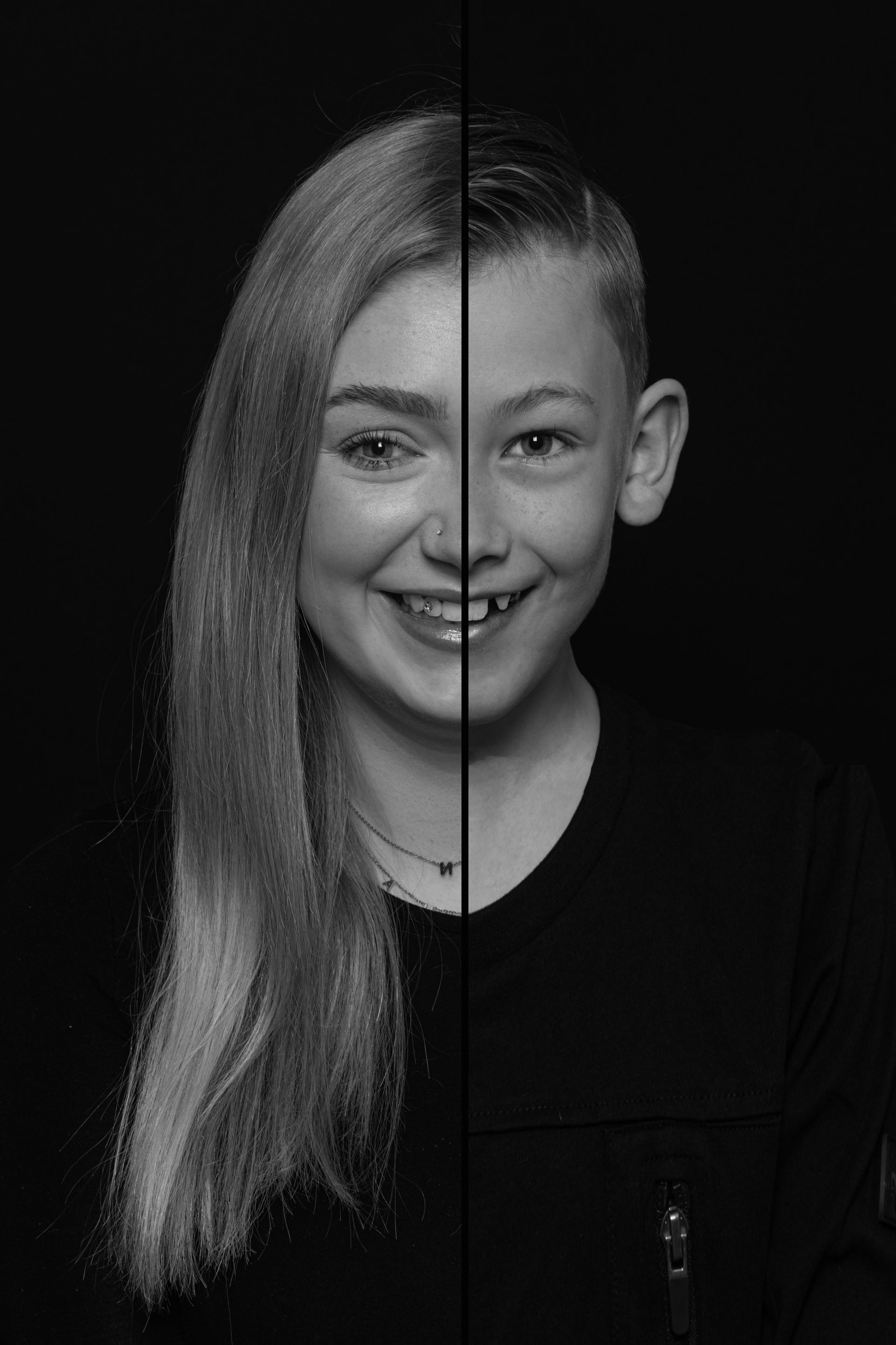 Duo portret, omgekeerd, 2 gezichten, 1 foto, 2 in 1 foto