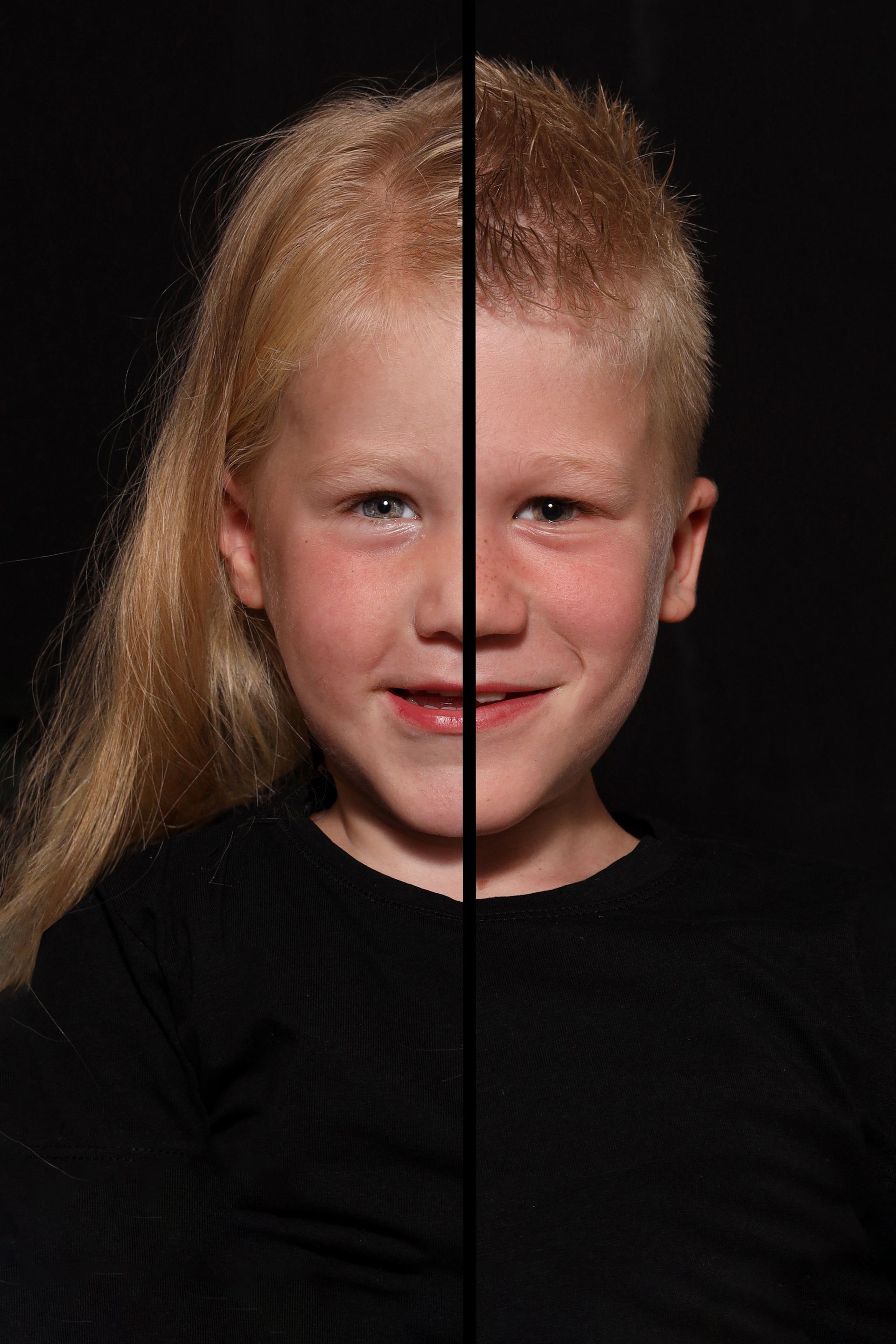 Duo portret, 2 in 1 foto, 2 gezichten 1 foto. hoeveel lijken jullie op elkaar