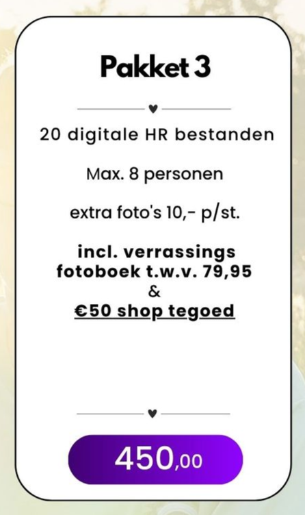 Wat kost een fotoshoot bij Lisenka Pauw Fotografie