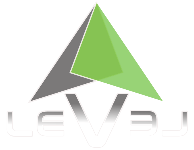 Stylized green and gray triangular logo above mirrored text on a white background