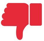 Red thumbs-down icon with a hand and thumb pointing downward