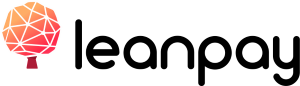 Logotip za Leanpay: geometrijska ikona drevesa v oranžni/rdeči barvi poleg črne besede »leanpay«.