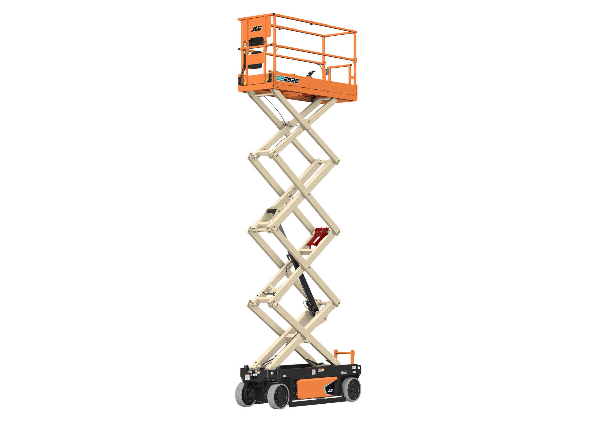A scissor lift is sitting on top of a white surface.