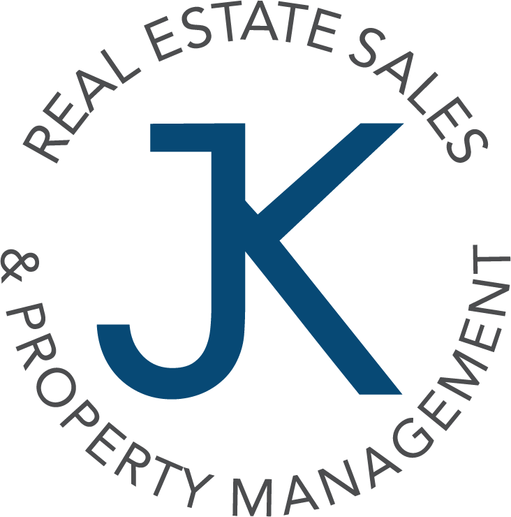 JK Real Estate Sales & Property Management logo in blue and gray circular text