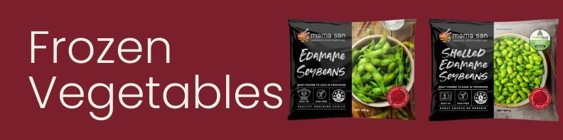 A promotional banner on a dark red background showing two bags of 