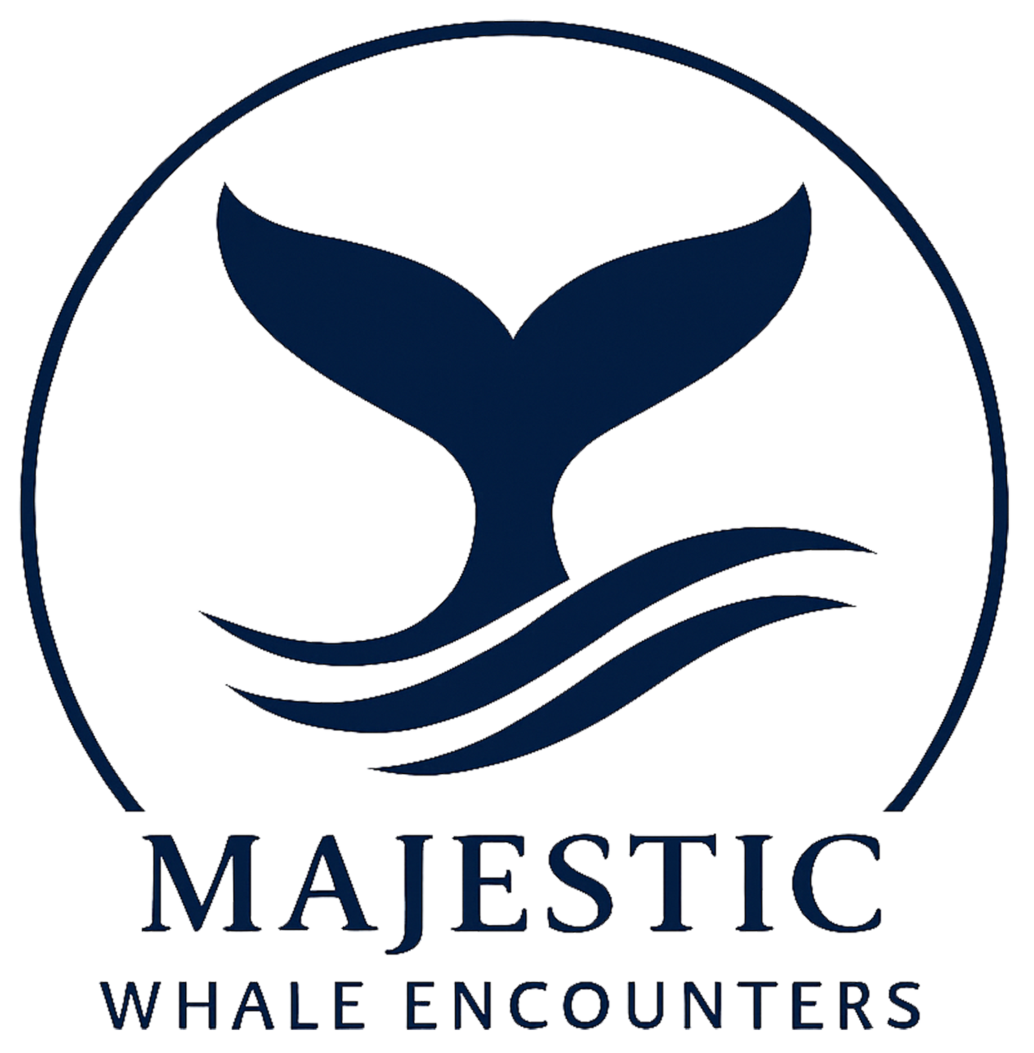Majestic Whale Encounters logo with a blue whale tail over stylized waves