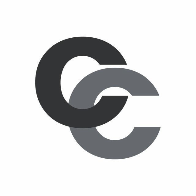 Interlocking black and gray C-shaped letters on a white background