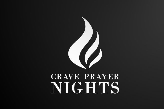 Logo for Crave Prayer Nights with white flame icon on a dark background