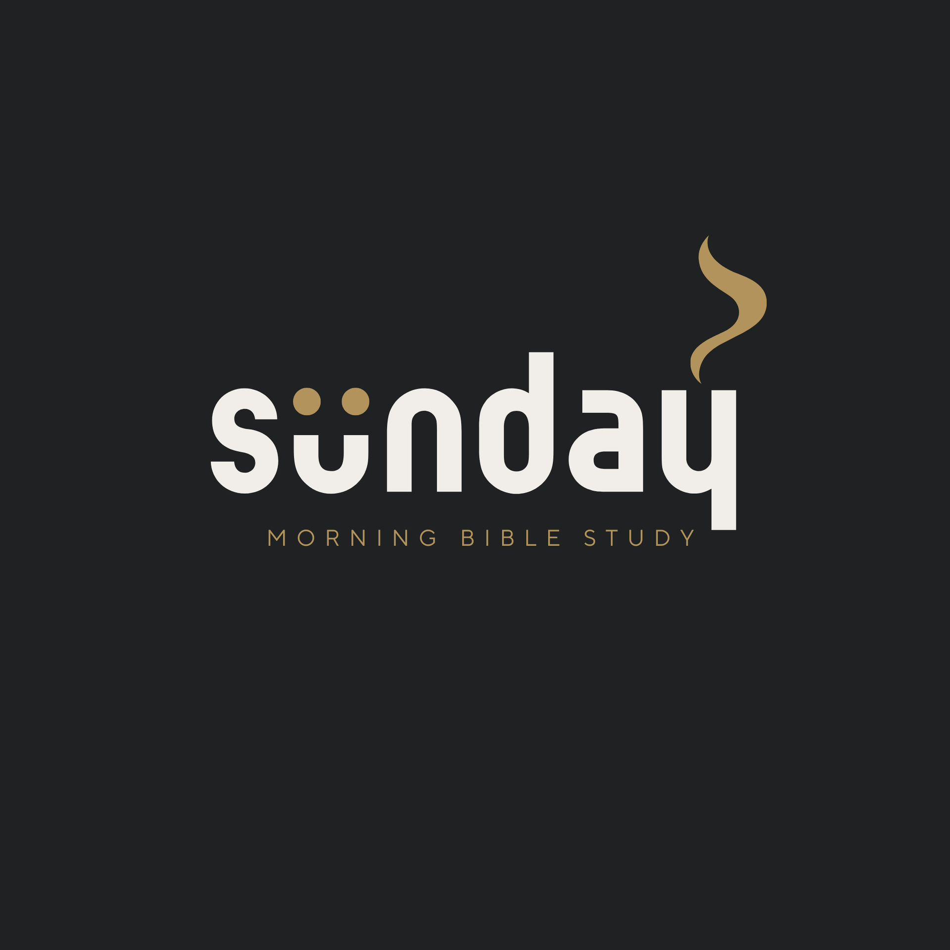 Stylized “Sunday” logo with gold steam icon on a dark background, reading “Morning Bible Study”