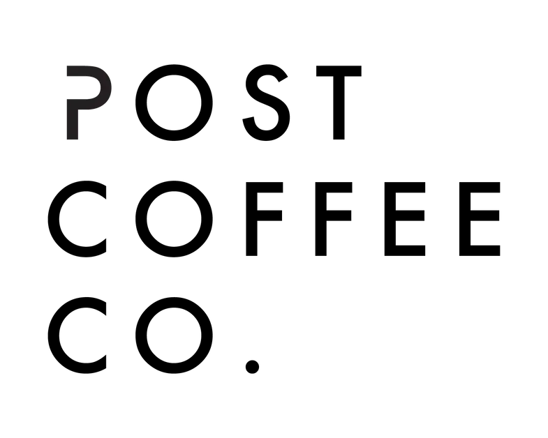 A black and white logo for post coffee co.