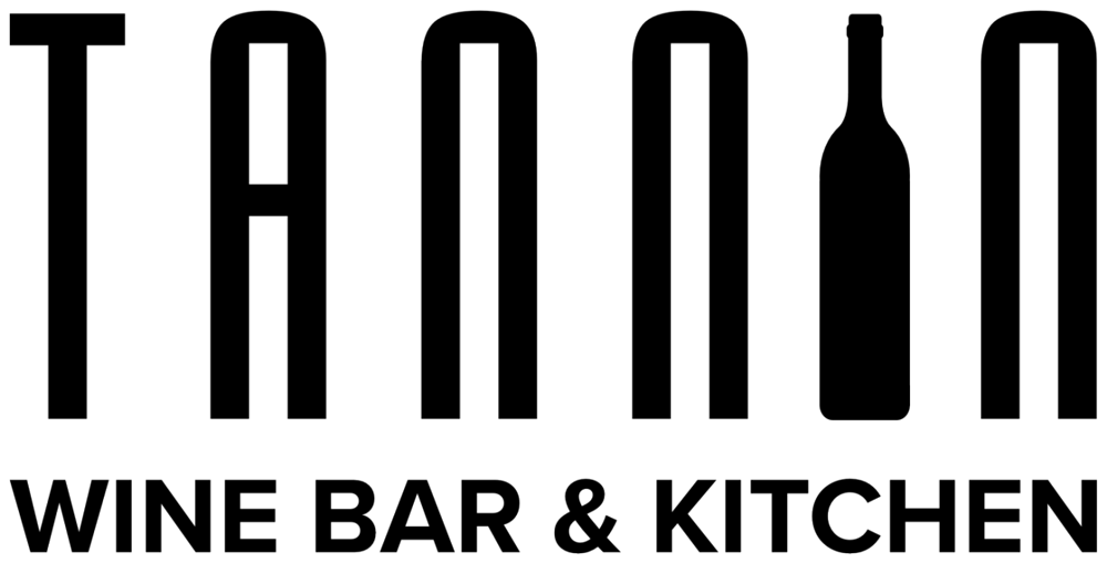 A black and white logo for a wine bar and kitchen.