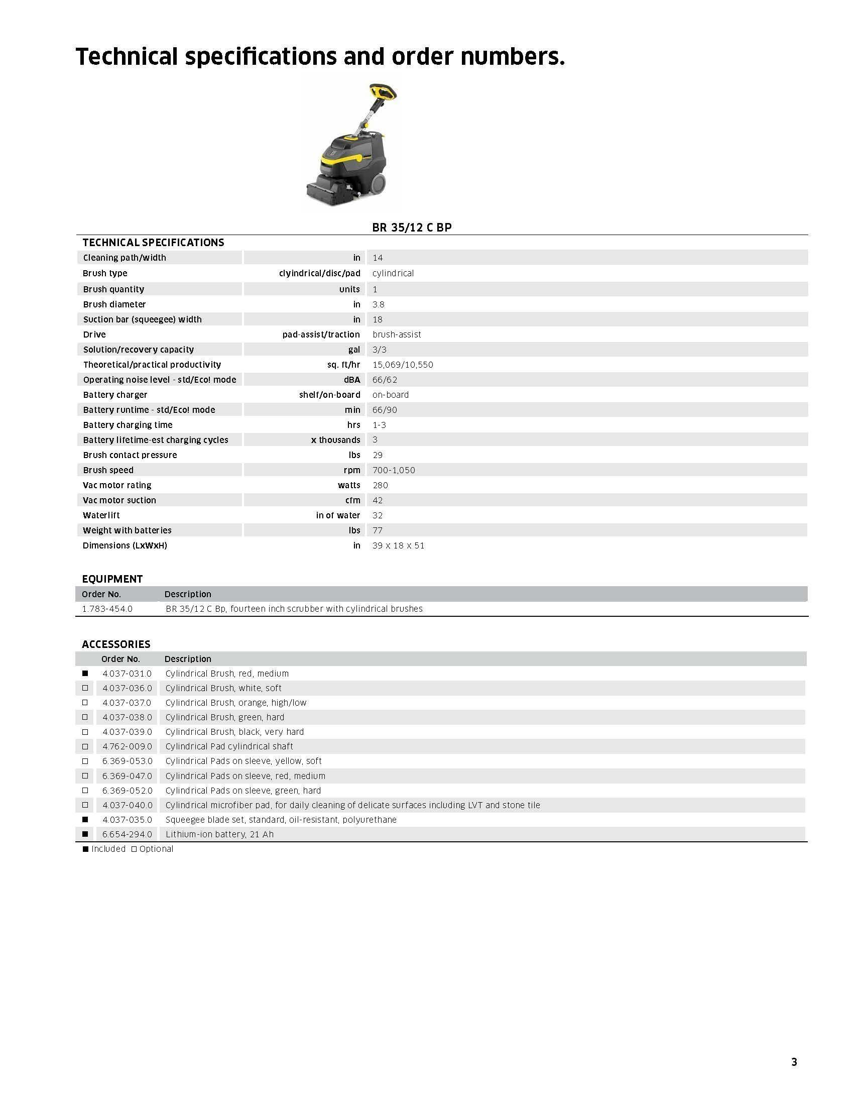 Technical specifications and order numbers for a yellow-and-black vacuum cleaner model.