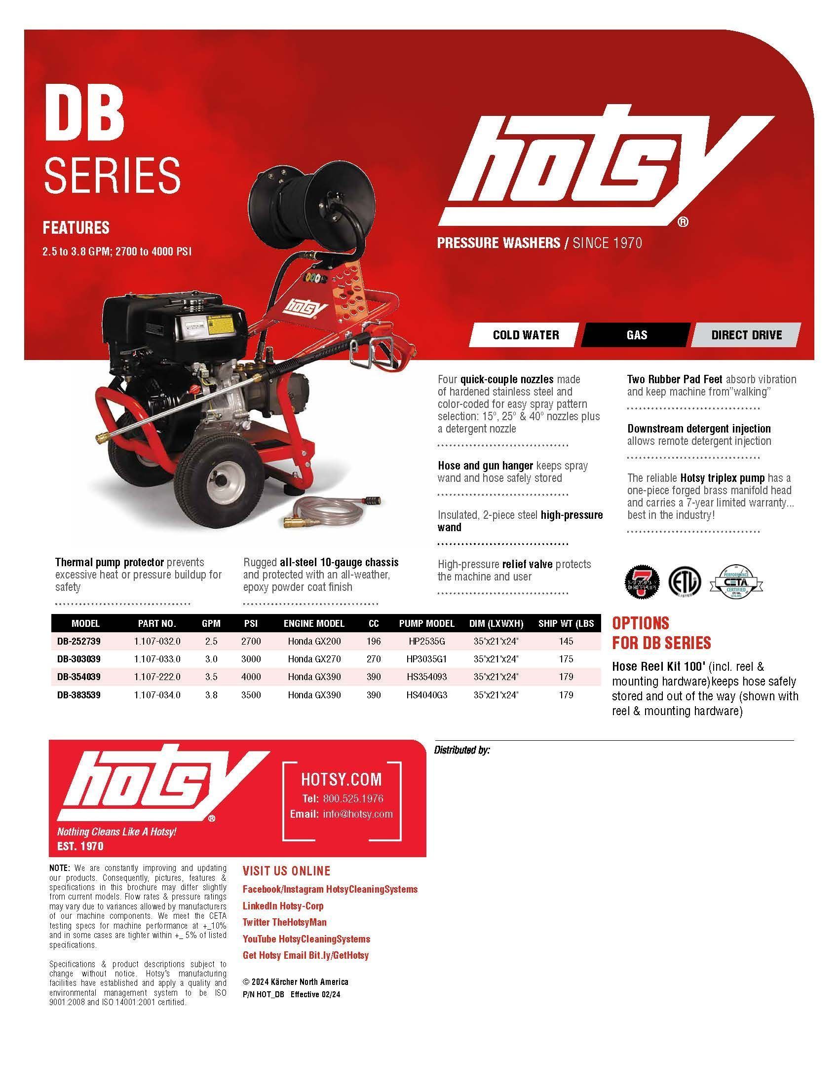 Hoty DB Series red and black portable air compressor product catalog page