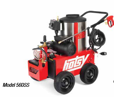 Red Hoty portable air compressor on wheels with hose and tank, labeled Model 560SS