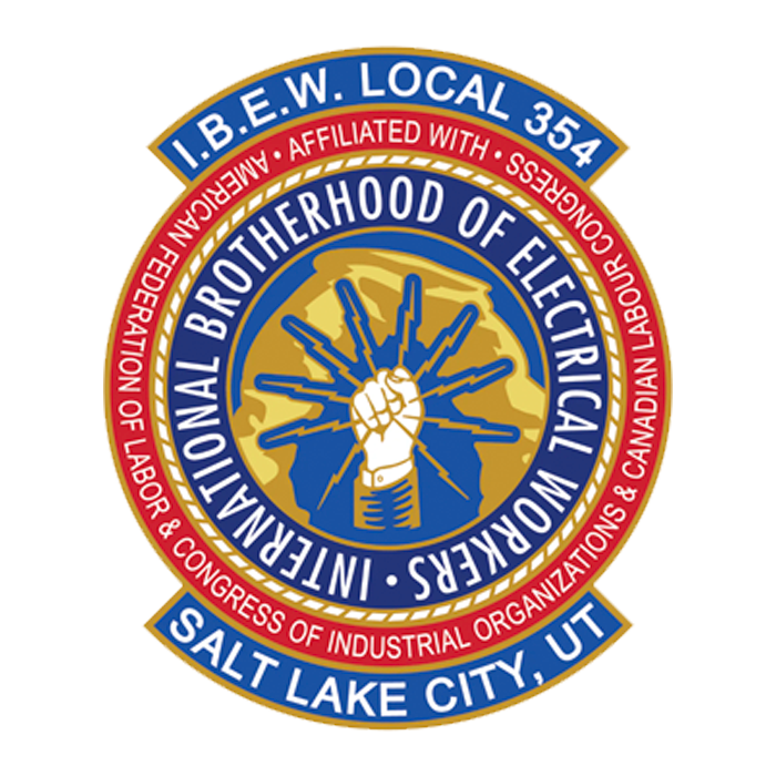 IBEW Local 354 logo: blue and gold emblem with the text "International Brotherhood of Electrical Workers."