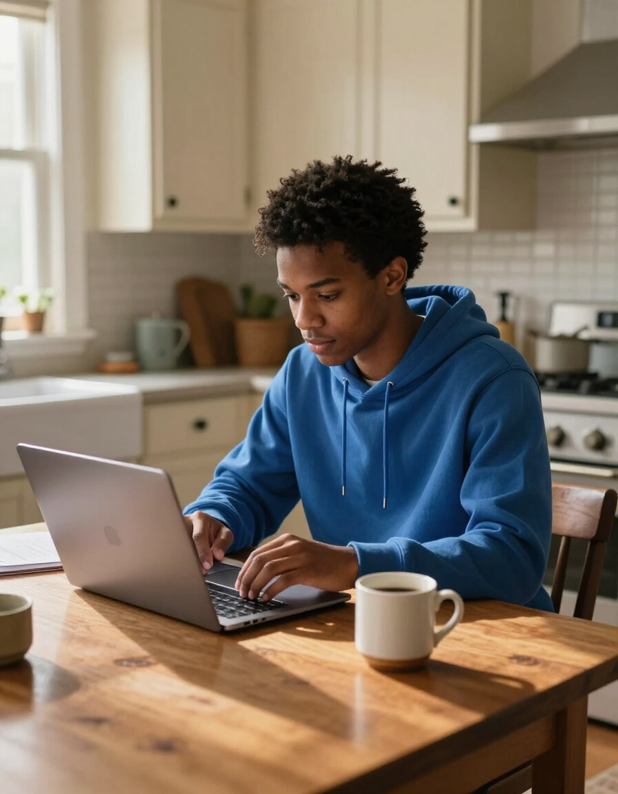 HBCU student filling out FAFSA at home
