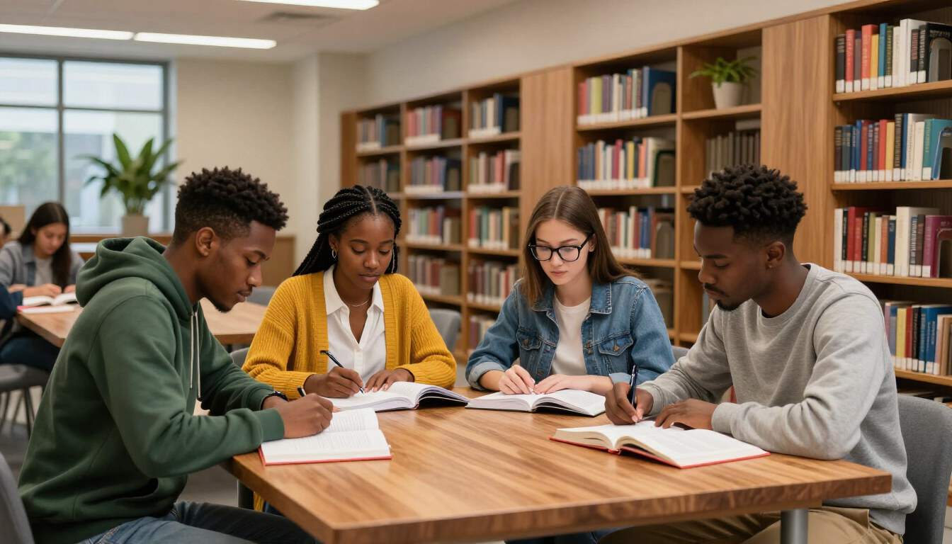 HBCU students studying in library