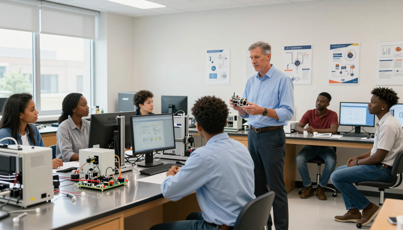 Professor teaching in HBCU engineering lab