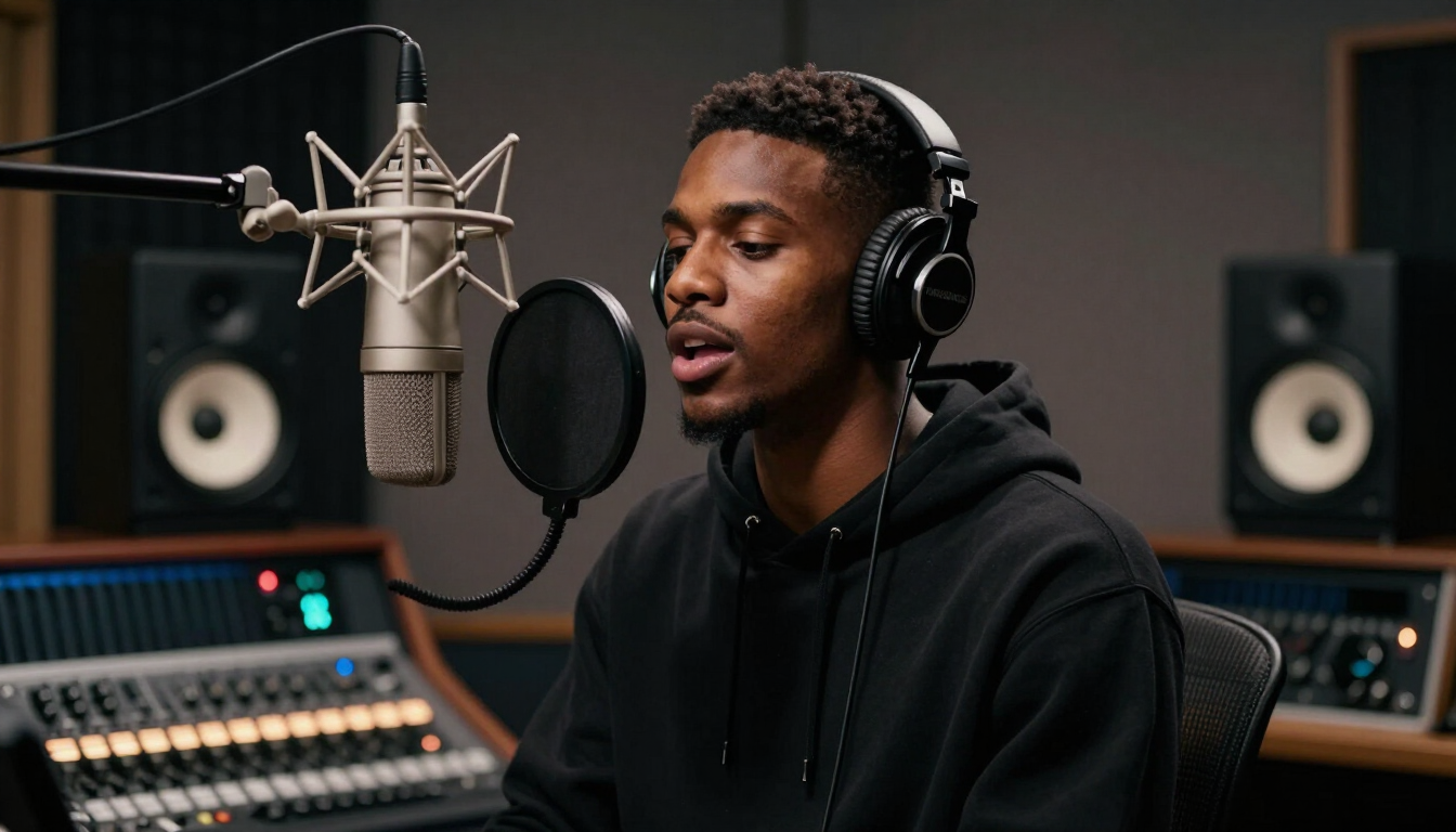 Young artist in recording studio