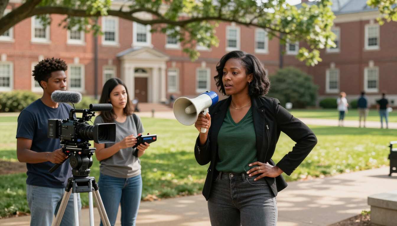 Howard University filmmaker directing on campus