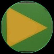 Groene cirkel met een gele driehoek die naar rechts wijst.