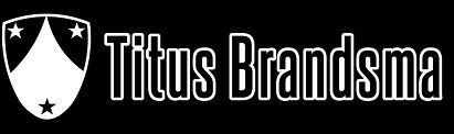 Logo voor Titus Brandsma met een schild met sterren en de naam in wit omlijnde letters op een zwarte achtergrond.
