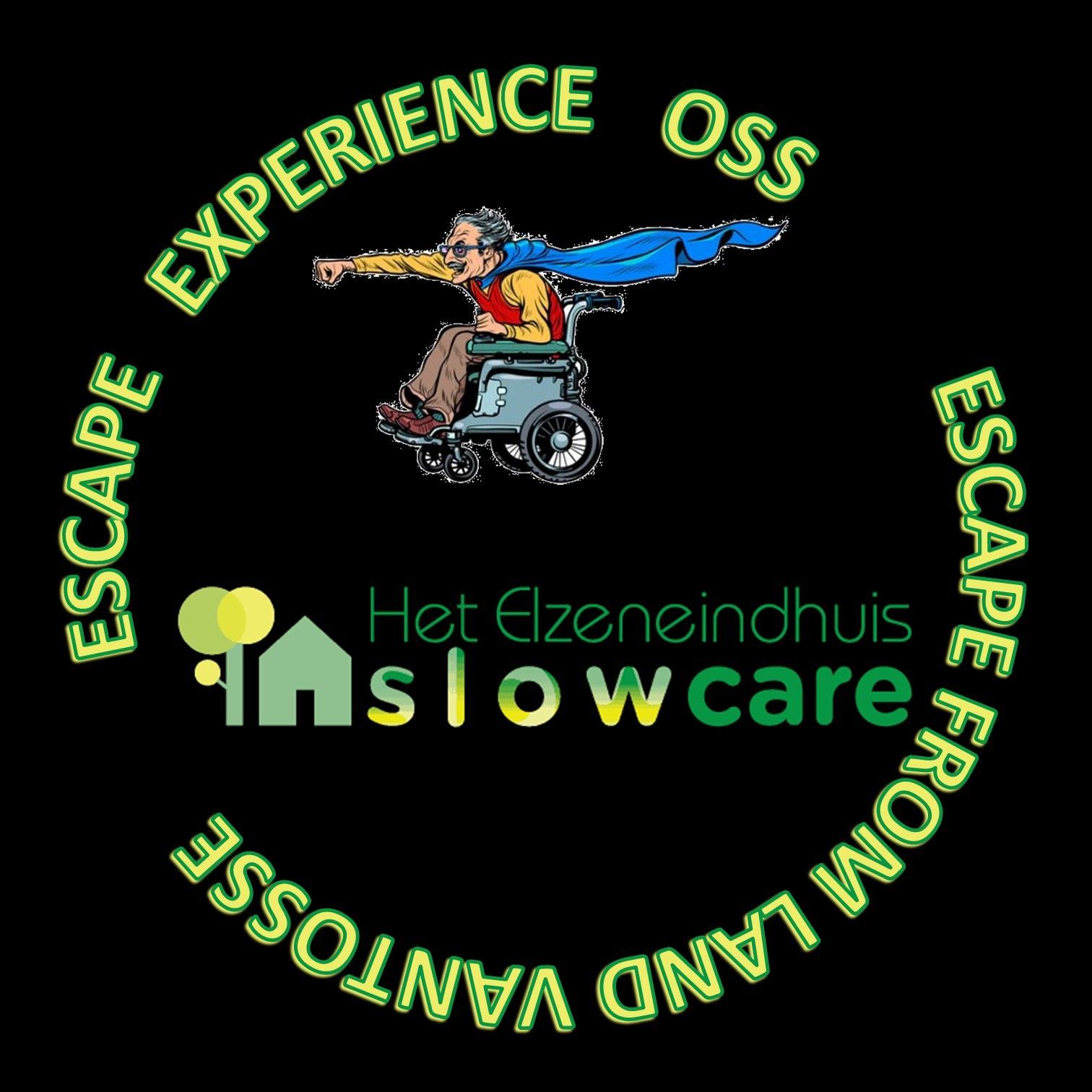 Logo: Man in een rolstoel met cape, omringd door de tekst 