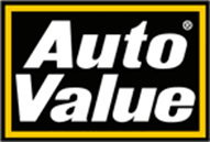 Auto Value logo with white text on a black background, framed by a yellow border.