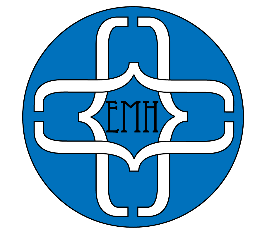 A blue and white logo that says emh on it