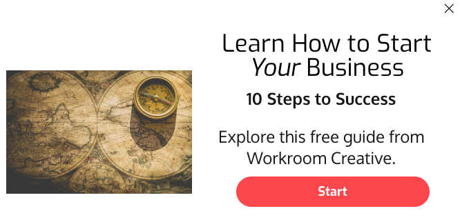 A popup window that says learn how to start your business