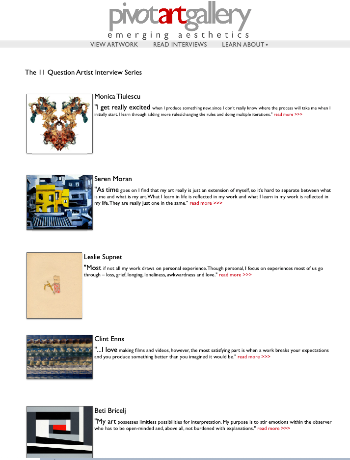 A pivotart gallery website shows a variety of artwork.