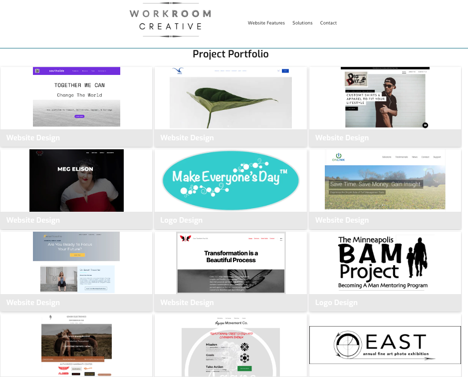 A screenshot of a website showing a project portfolio.