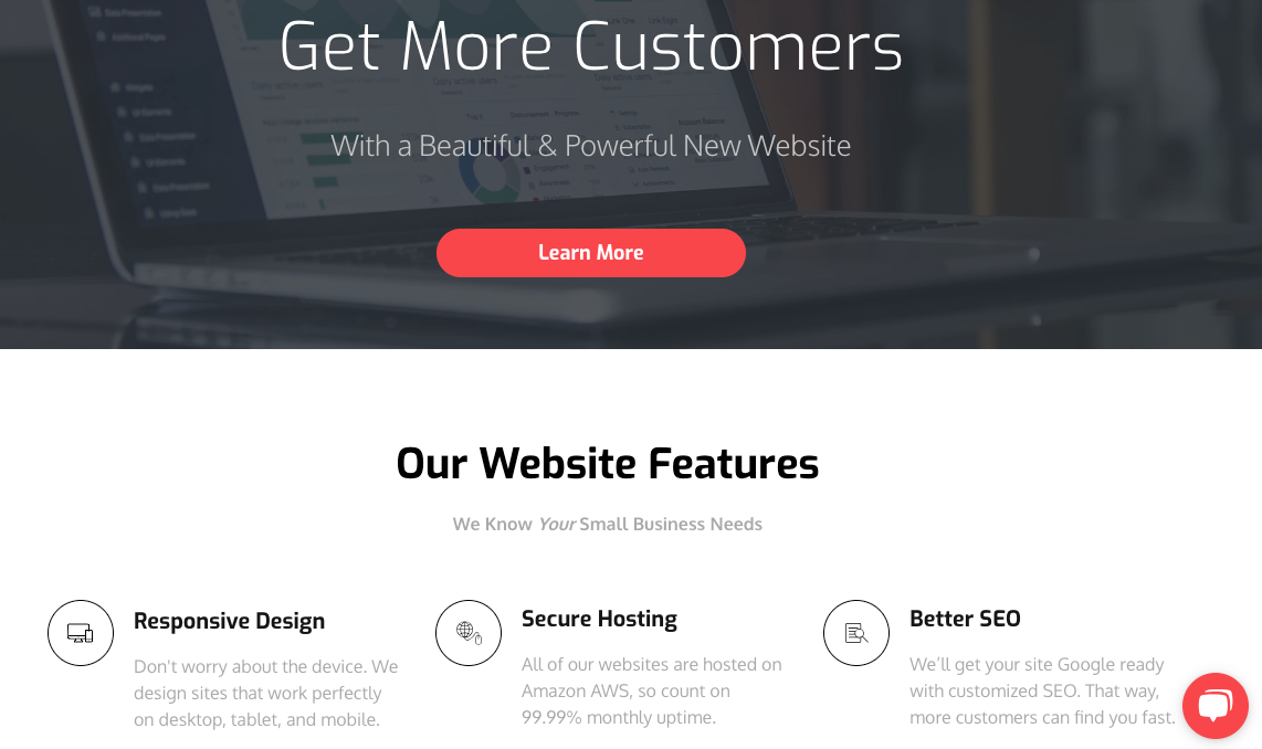 A screenshot of a website that says `` get more customers ''.