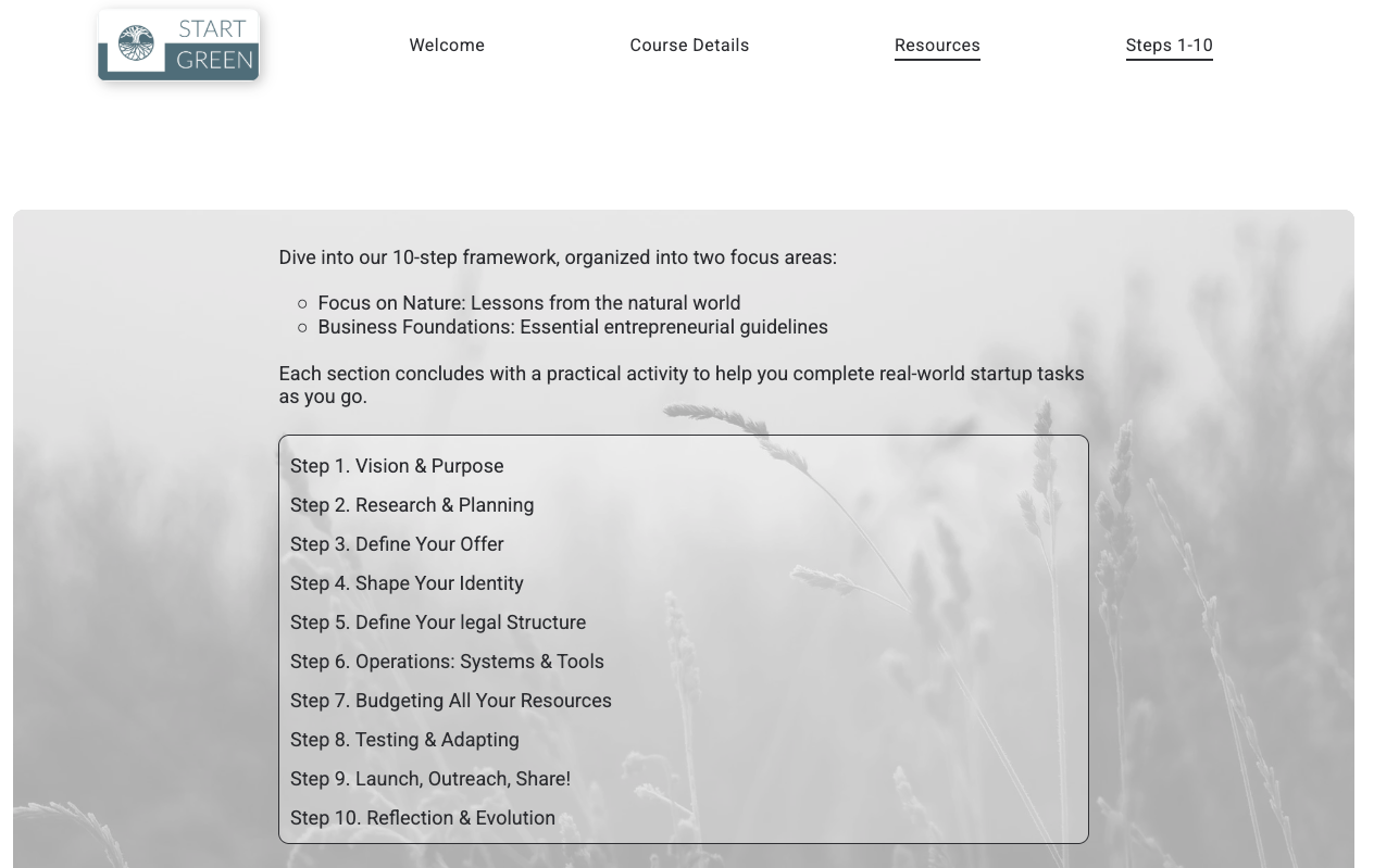 Website page with a gray hero banner and a centered text box over a blurred background