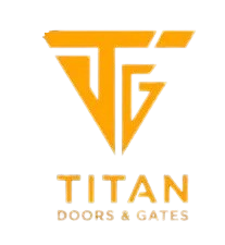 Titan Doors & Gates logo in orange with stylized TTG monogram on a white background