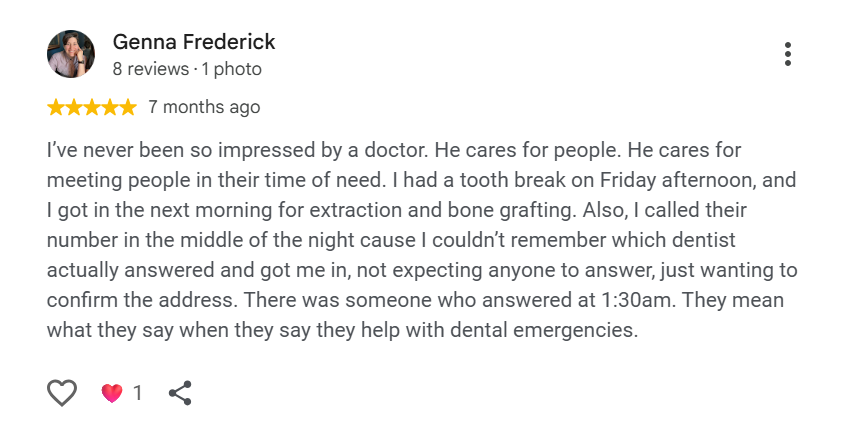 5-star Google review of Pittsburgh Dentistry