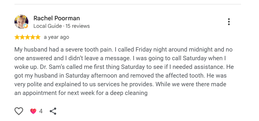 5-star Google review of Pittsburgh Dentistry