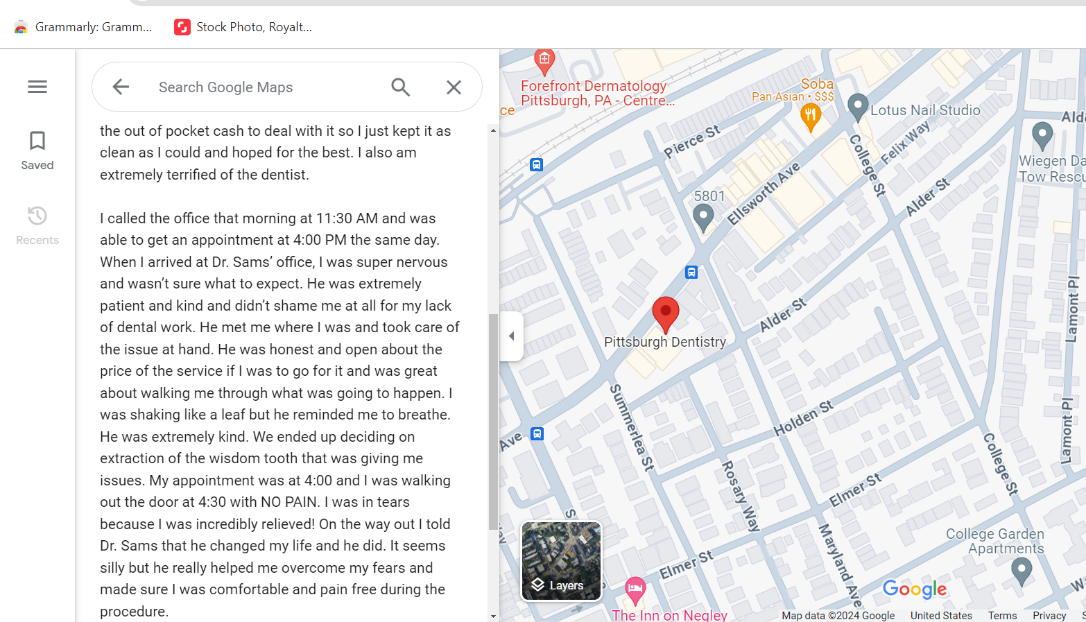 5-star Google review of Pittsburgh Dentistry