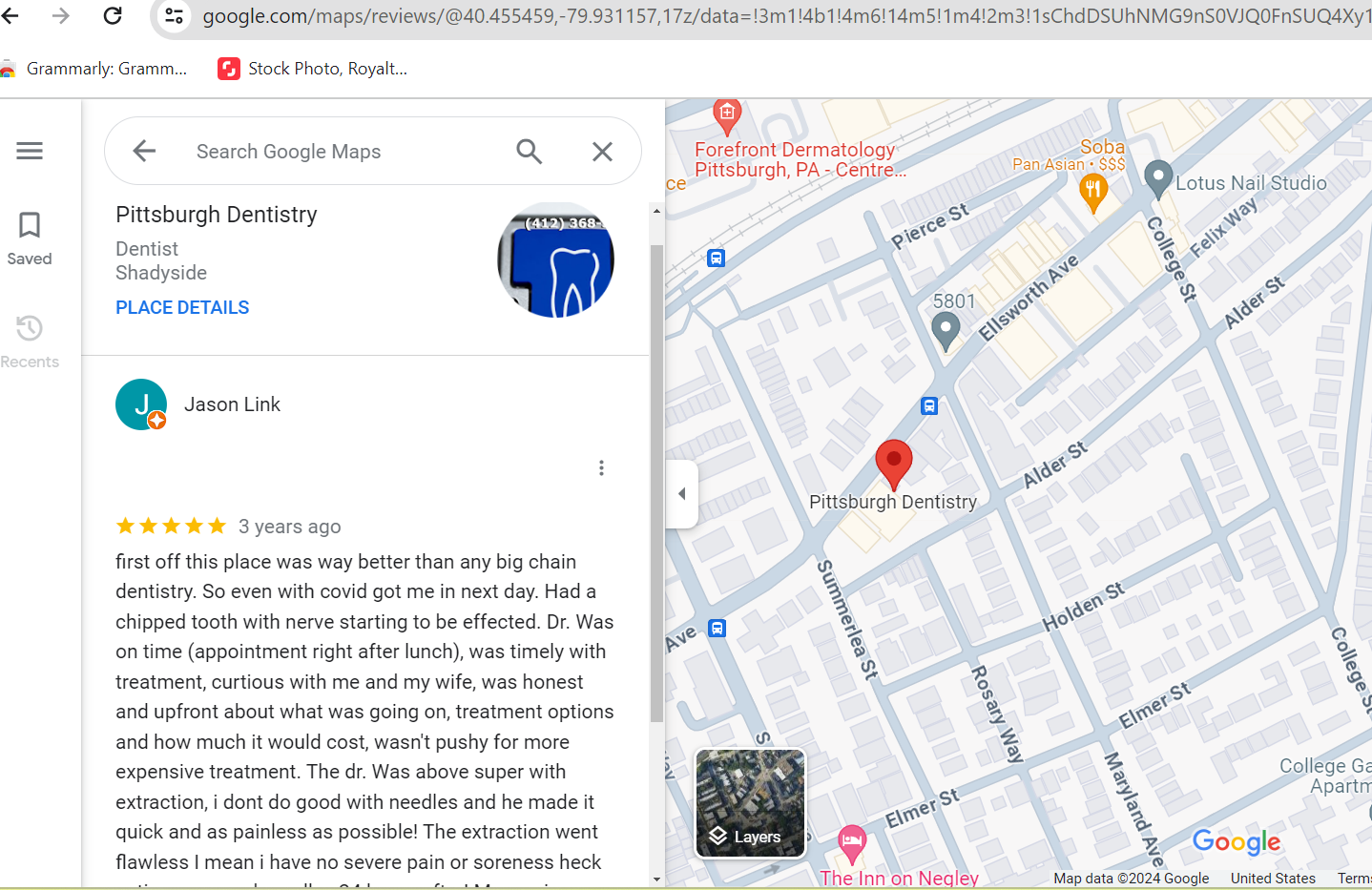 5-star Google review of Pittsburgh Dentistry