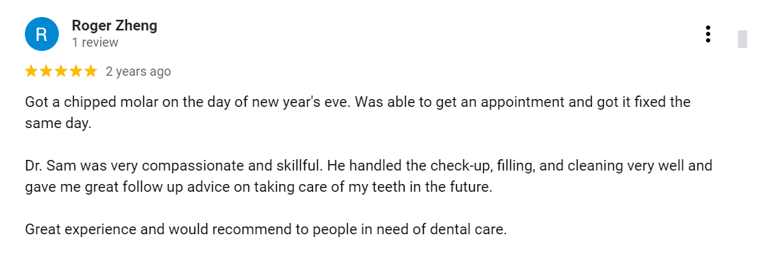 5-star Google review of Pittsburgh Dentistry