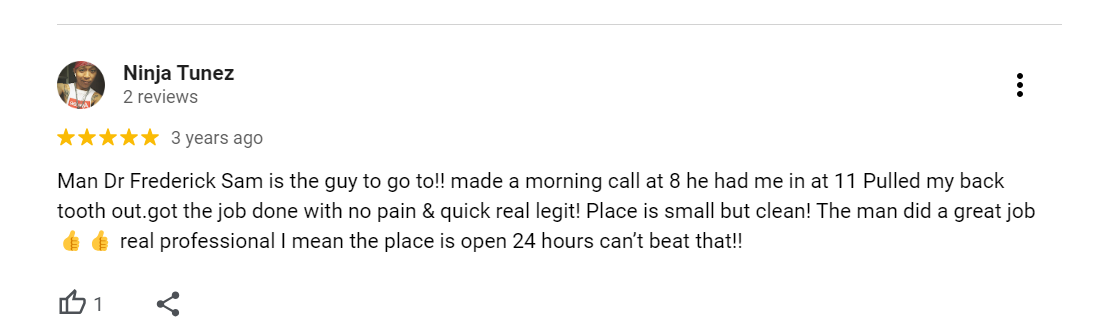 5-star Google review of Pittsburgh Dentistry