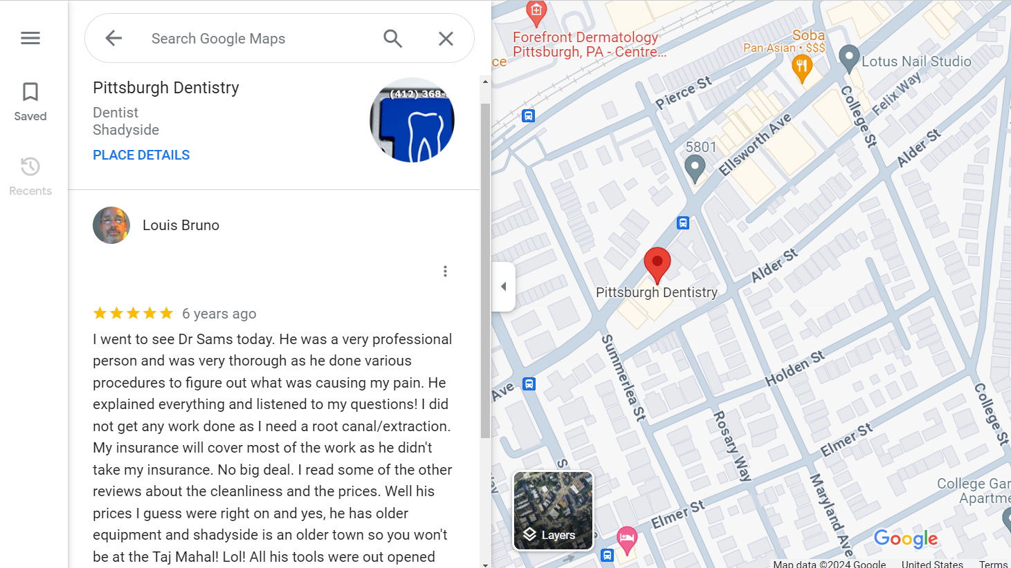 5-star Google review of Pittsburgh Dentistry