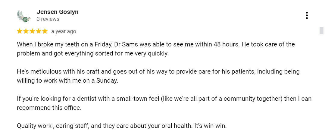 5-star Google review of Pittsburgh Dentistry