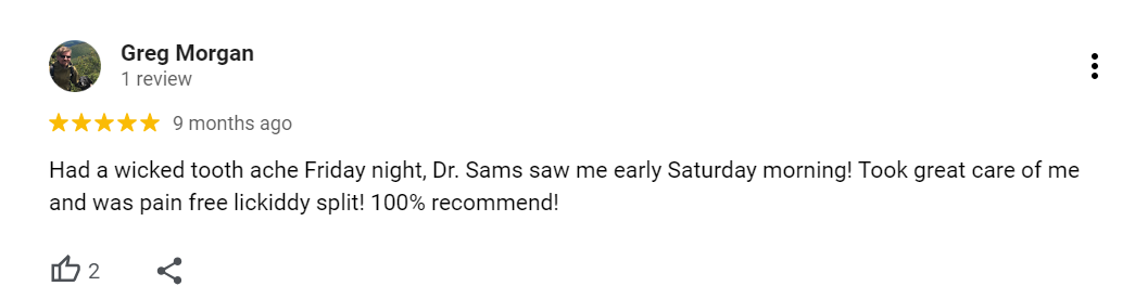 5-star Google review of Pittsburgh Dentistry