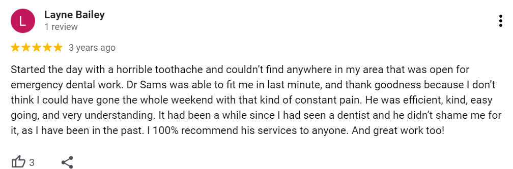 5-star Google review of Pittsburgh Dentistry